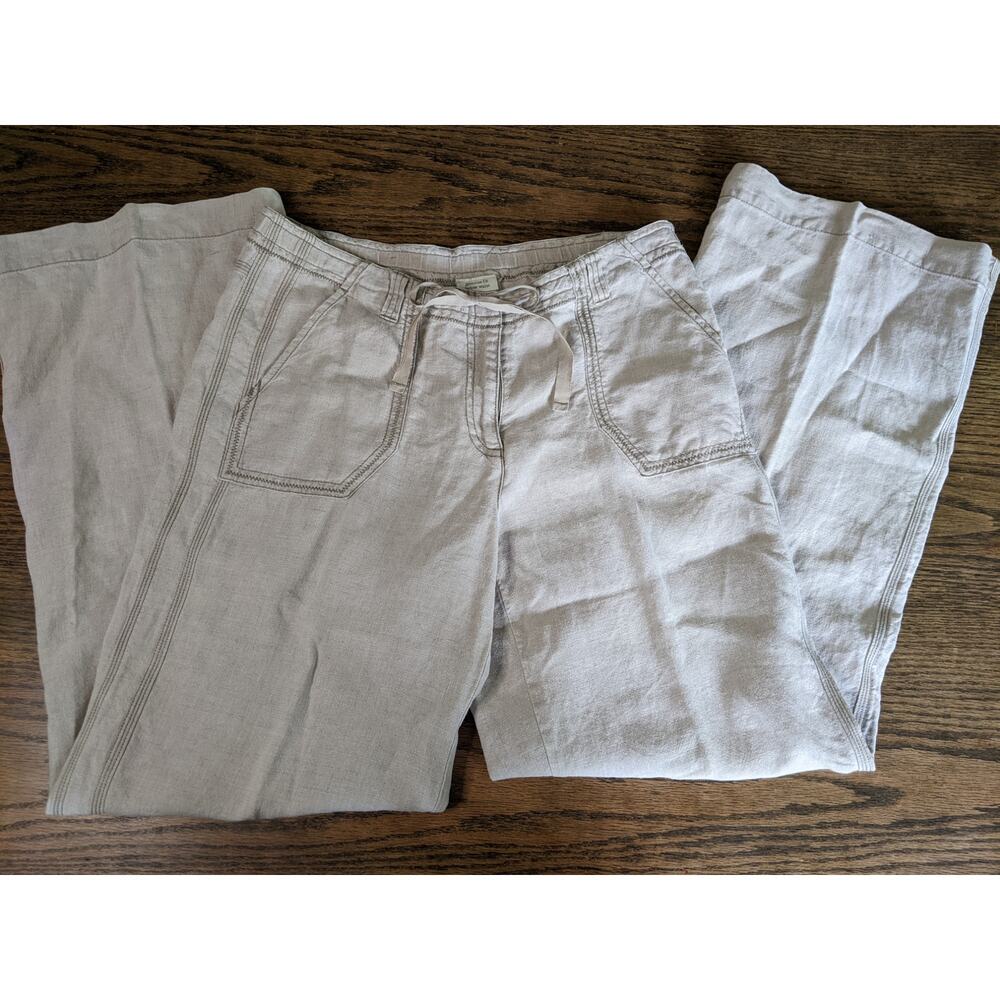 J.Jill 100% Linen Wide Leg Drawstring Pants Neutral Beige Patch Pockets 8 - Picture 5 of 8